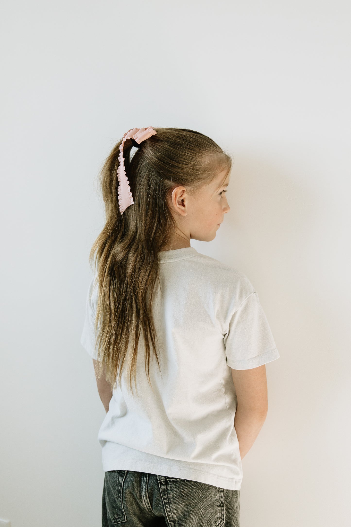 Pink Satin Ruffled Long Bow