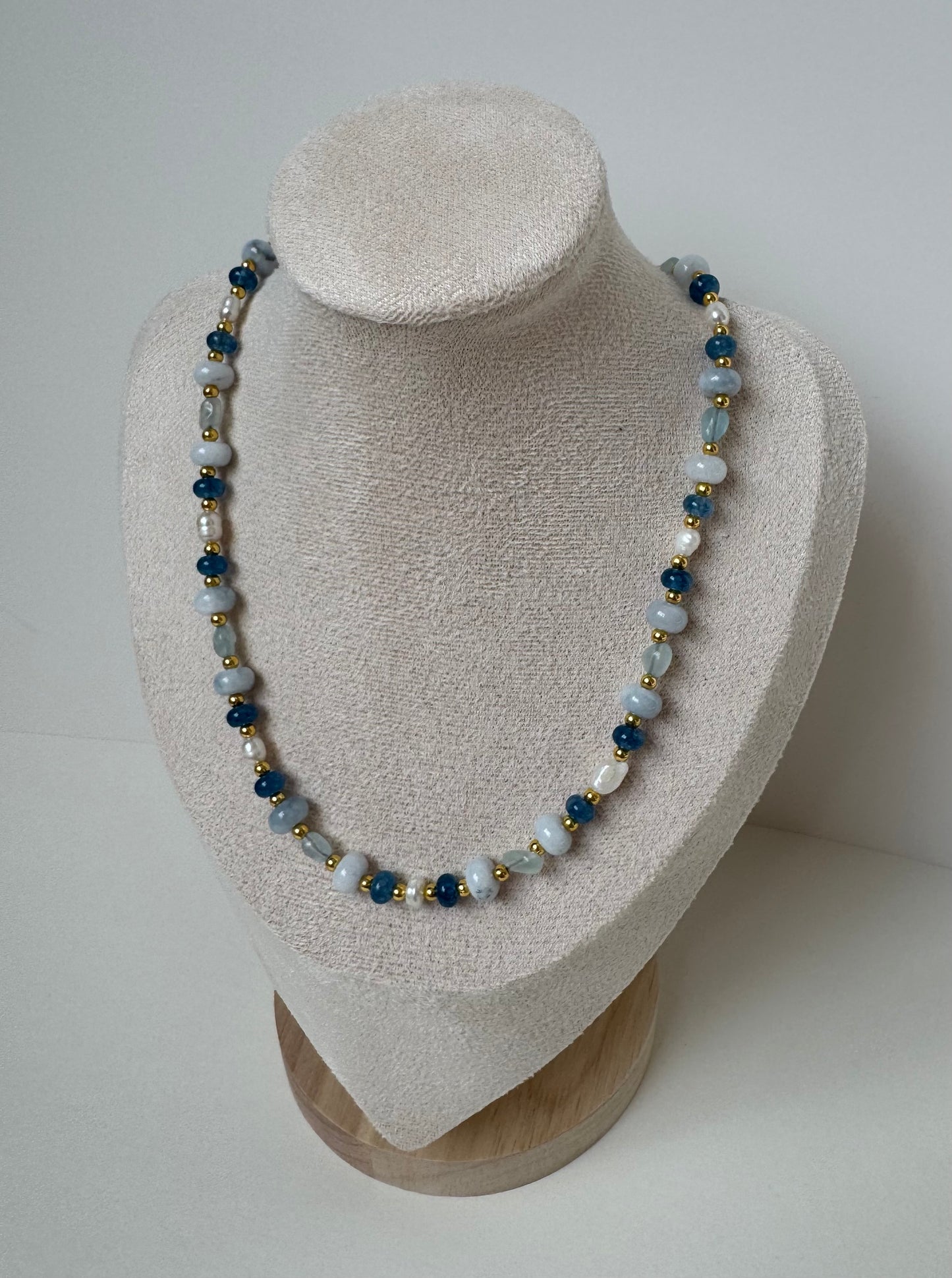 Blue Gemstone & Freshwater Pearl Necklace