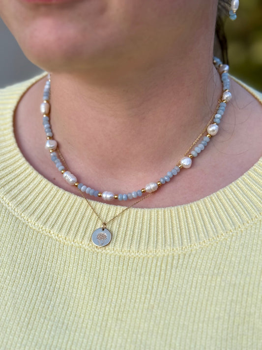 Blue Crystal & Freshwater Pearl Necklace