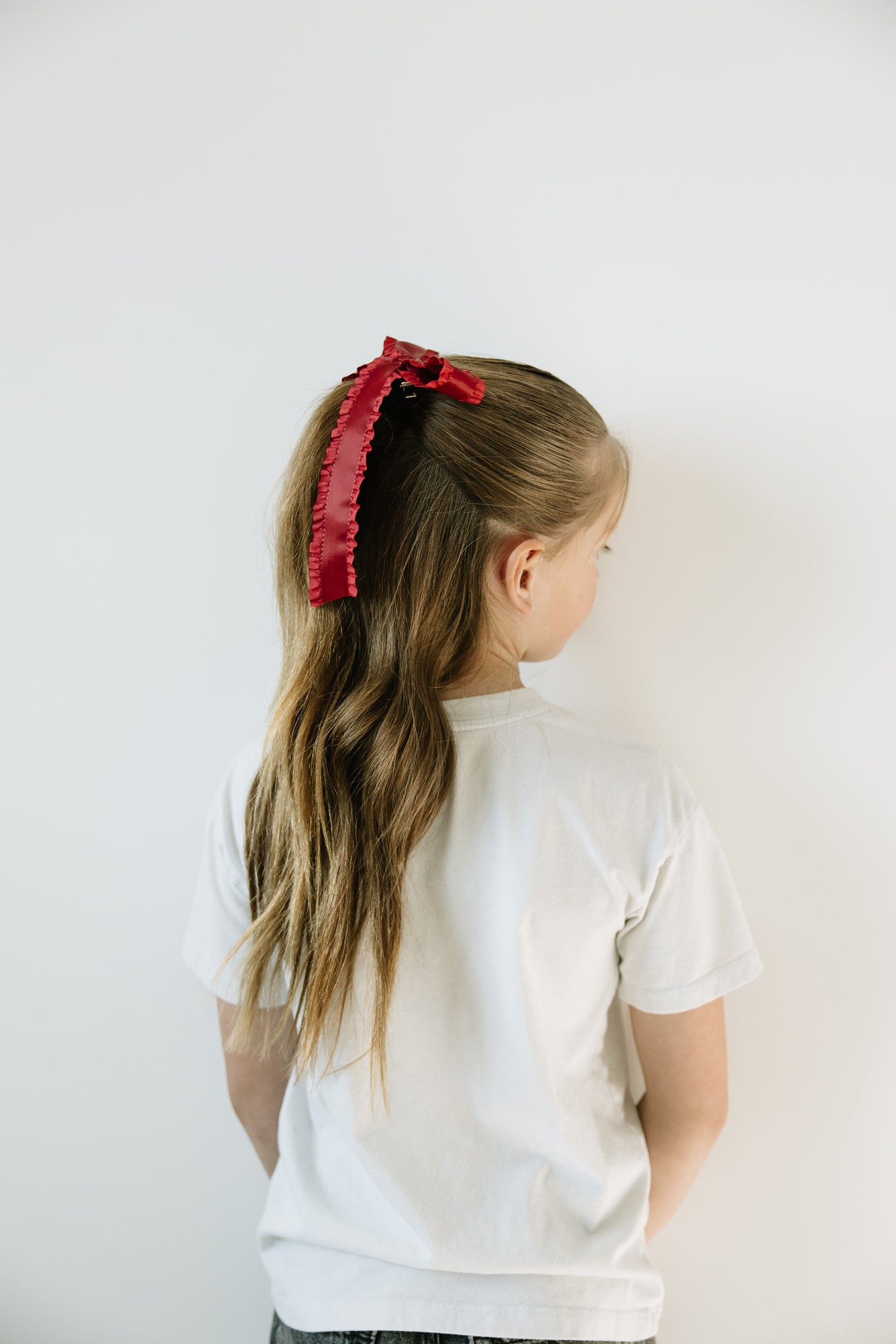 Red Satin Ruffled Long Bow
