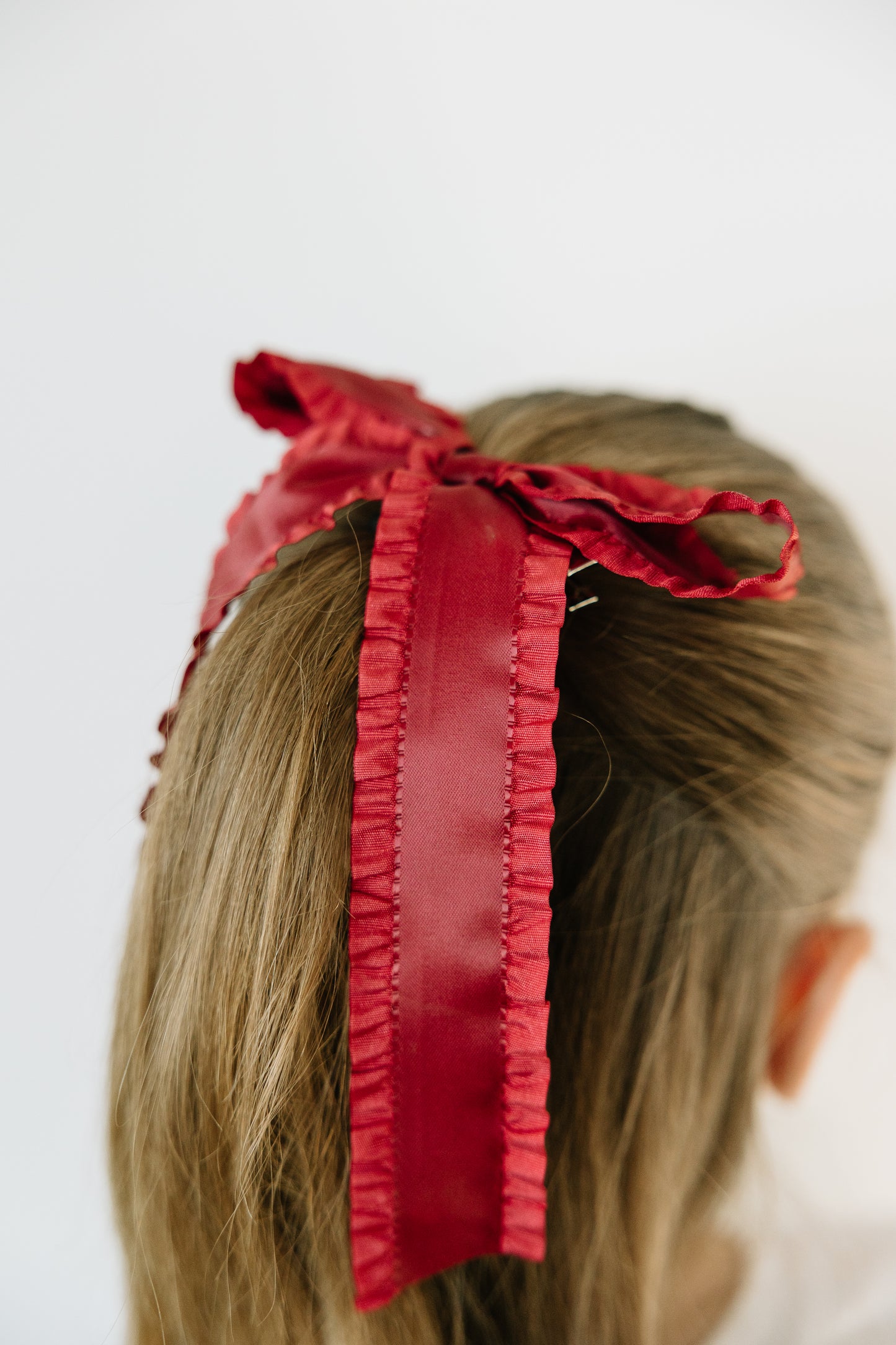 Red Satin Ruffled Long Bow