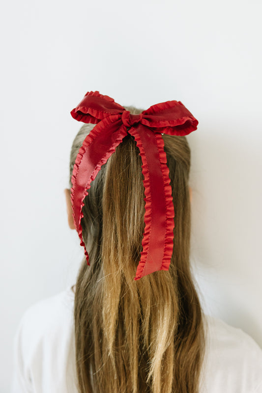 Red Satin Ruffled Long Bow