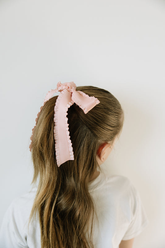 Pink Satin Ruffled Long Bow