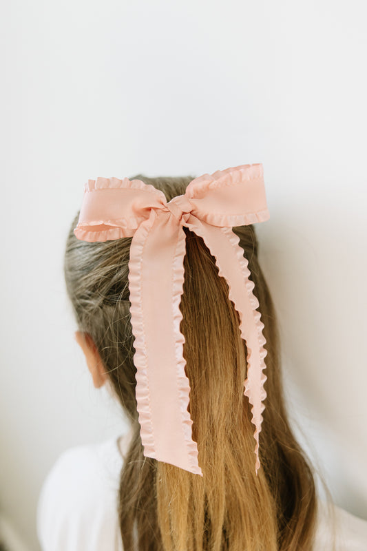 Pink Satin Ruffled Long Bow