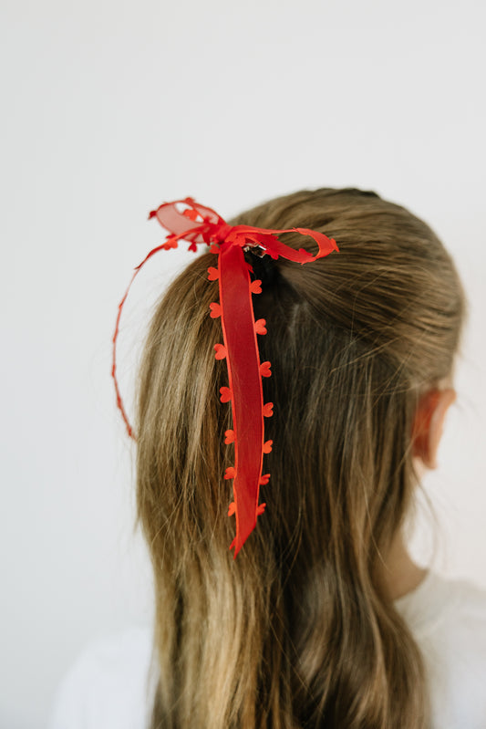 Long Red Heart Bow