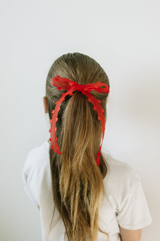 Long Red Heart Bow