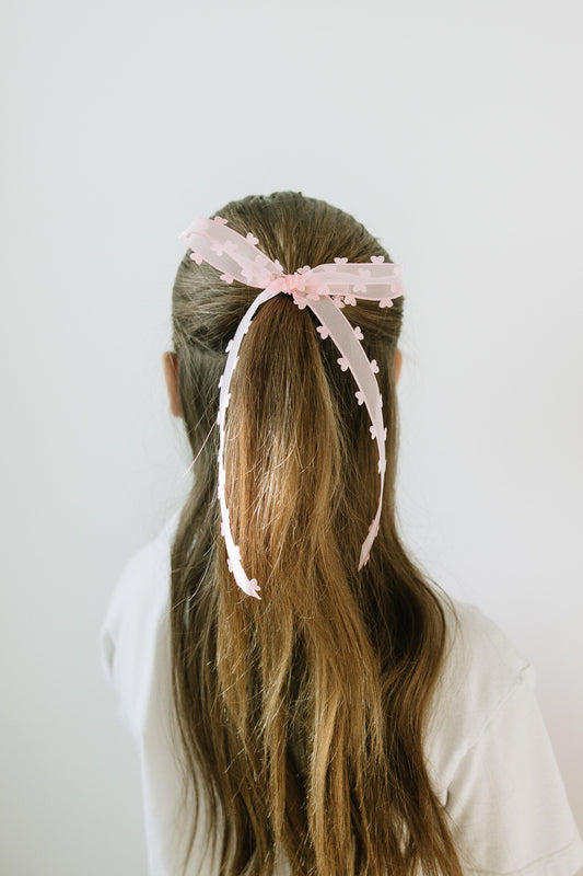 Long Pink Heart Bow
