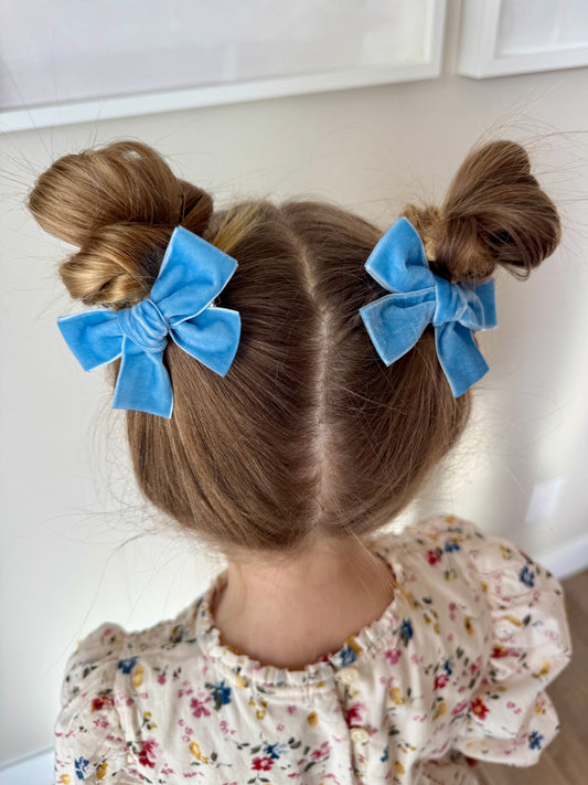 Sky Blue Velvet Pigtail Bows
