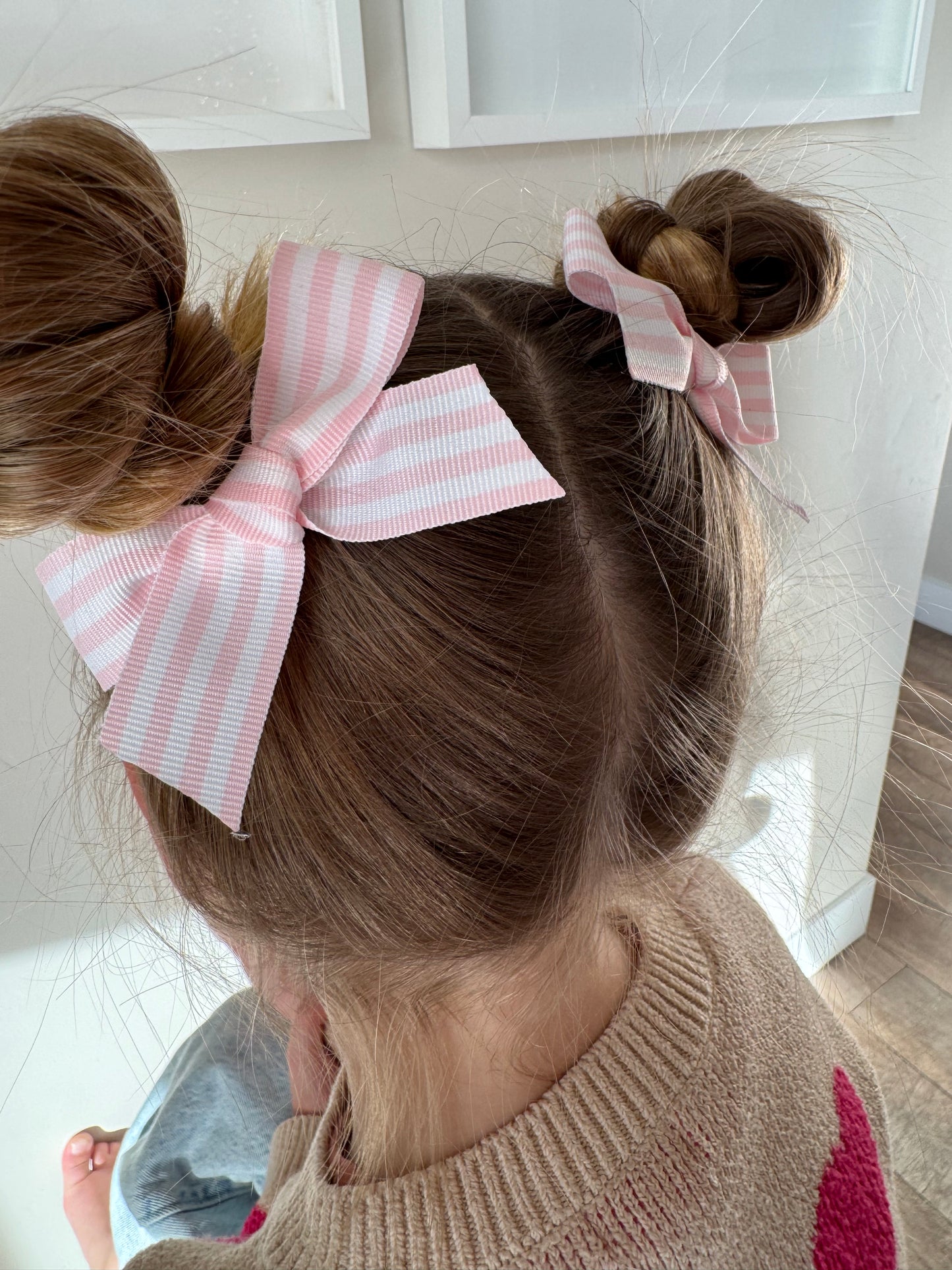 Pink and white stripe pigtails
