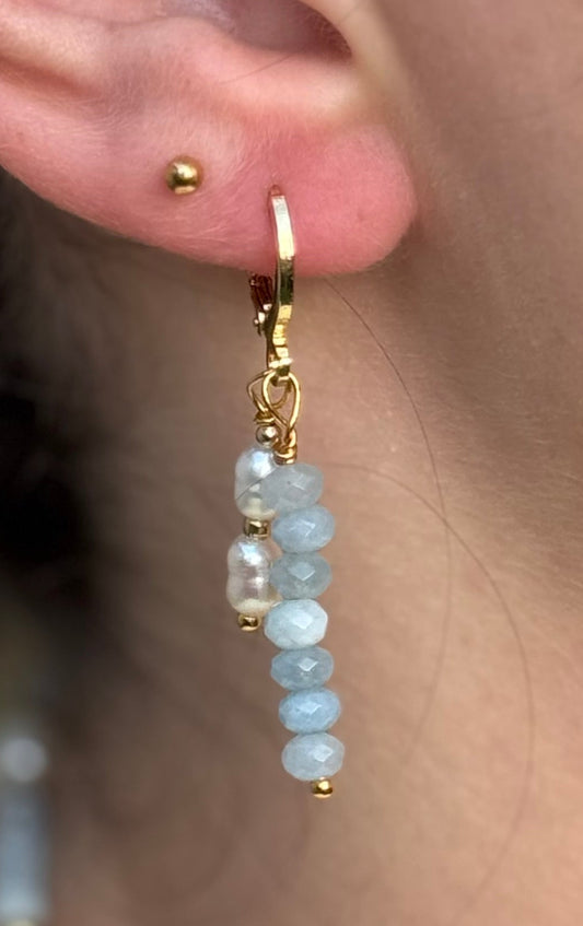 Sky Blue Beaded Drop Hoop Earrings