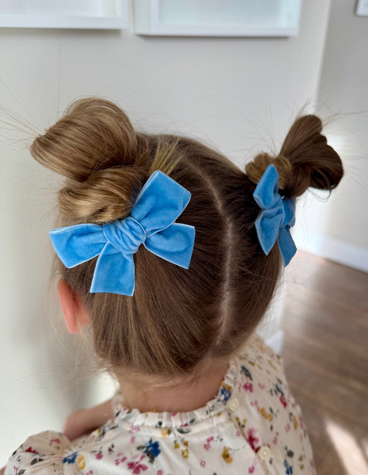 Sky Blue Velvet Pigtail Bows