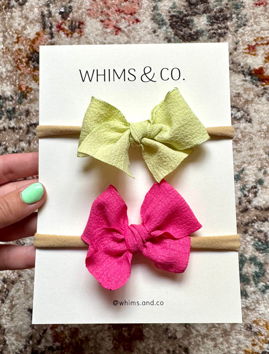 Hot Pink and Green Nylon Headbands