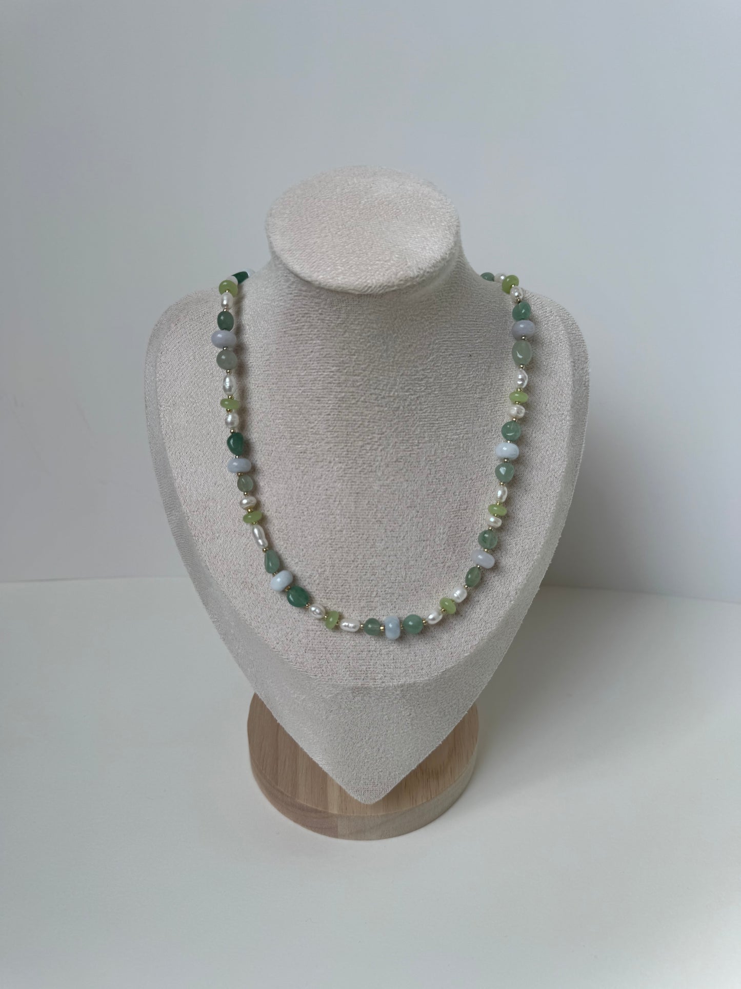 Green Gemstone & Freshwater Pearl Necklace