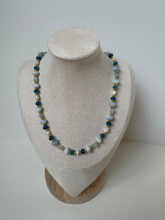 Blue Gemstone & Freshwater Pearl Necklace