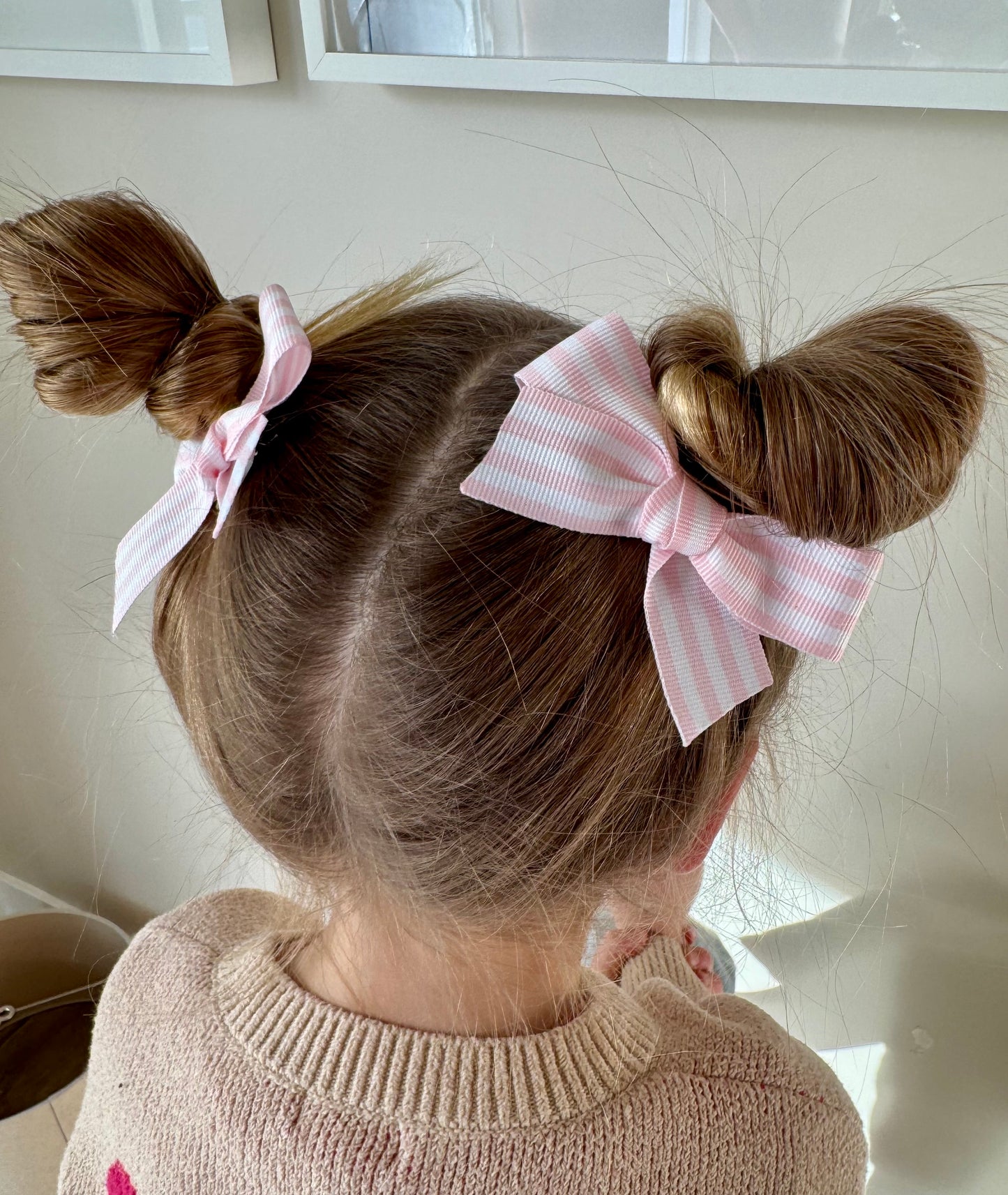 Pink and white stripe pigtails