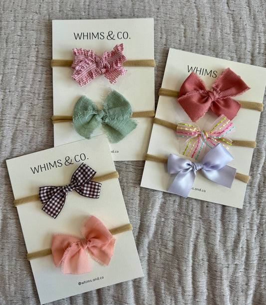 Pastel Spring Nylon Headband Set | Baby Girl Bow Trio
