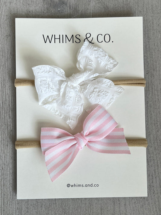 Pink stripe and white nylon headband sets