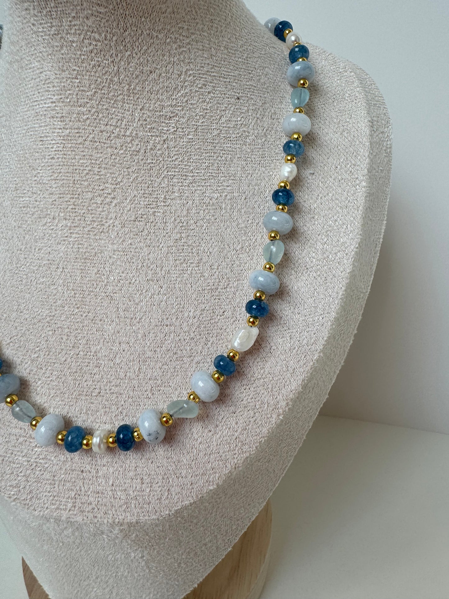 Blue Gemstone & Freshwater Pearl Necklace