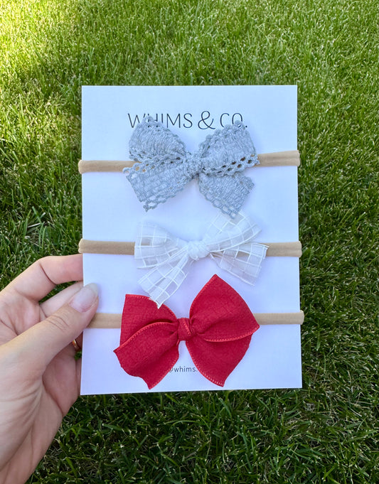 Little Firecracker Bow Nylon Headband Set