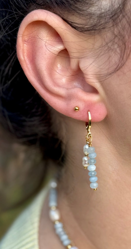 Sky Blue Beaded Drop Hoop Earrings