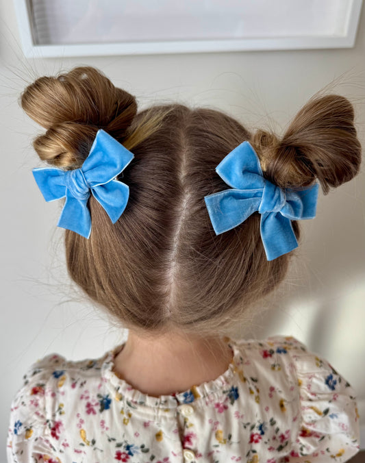 Sky Blue Velvet Pigtail Bows