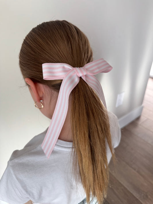 Pink and white stripe long bow