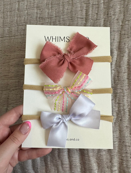 Pastel Spring Nylon Headband Set | Baby Girl Bow Trio